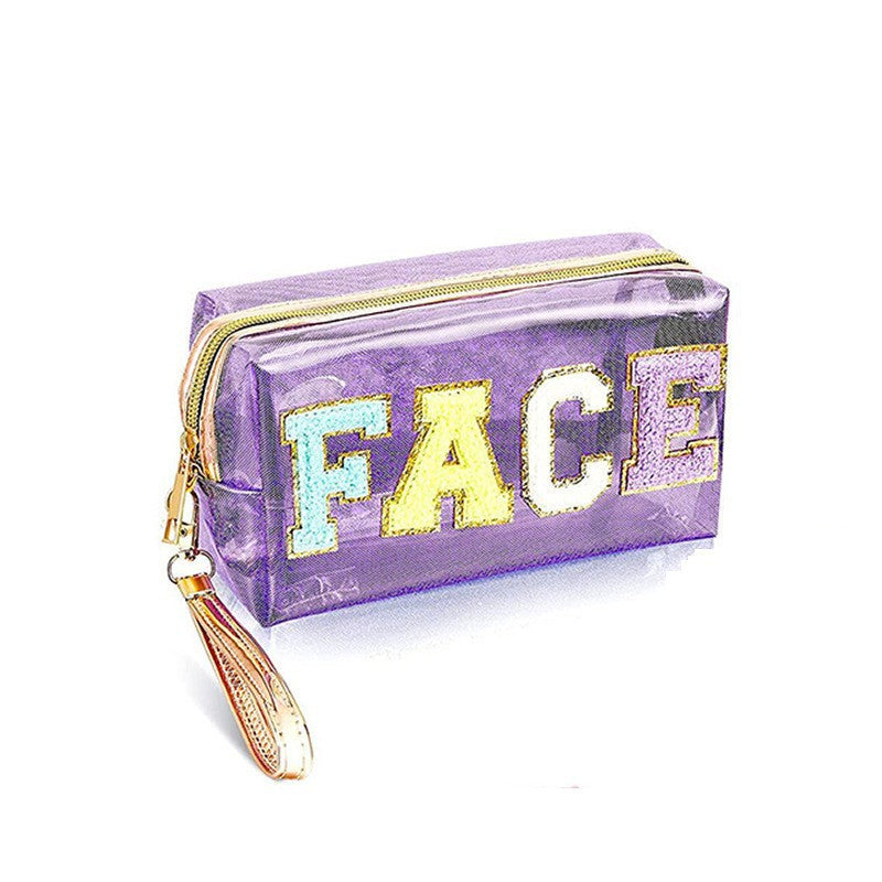 Wholesale Laser PVC Large Capacity Embroidered Letter Sticker Toiletry Bag Storage Bag